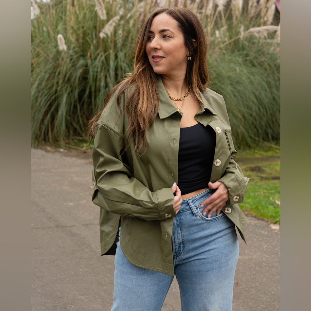 Olivaceous Sage Green Leather Jacket
